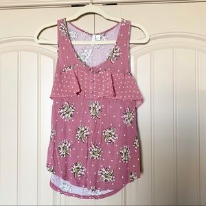 LC Lauren Conrad Polka Dot Ruffle Tank